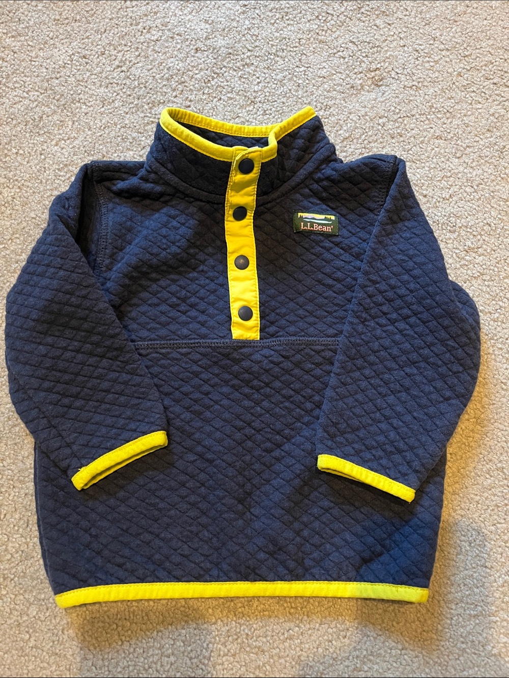 L.L. Bean Navy Quilted Pullover with Yellow Trim Accents